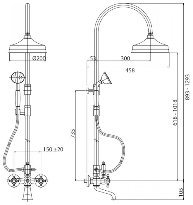 DIAMOND-CVD-01-Sw Душевая стойка со смесителем для ванны Исполнение: Хром, Ручки: Swarovski  DIAMOND-CVD-01-Sw Душевая стойка со смесителем для ванны Исполнение: Хром, Ручки: Swarovski