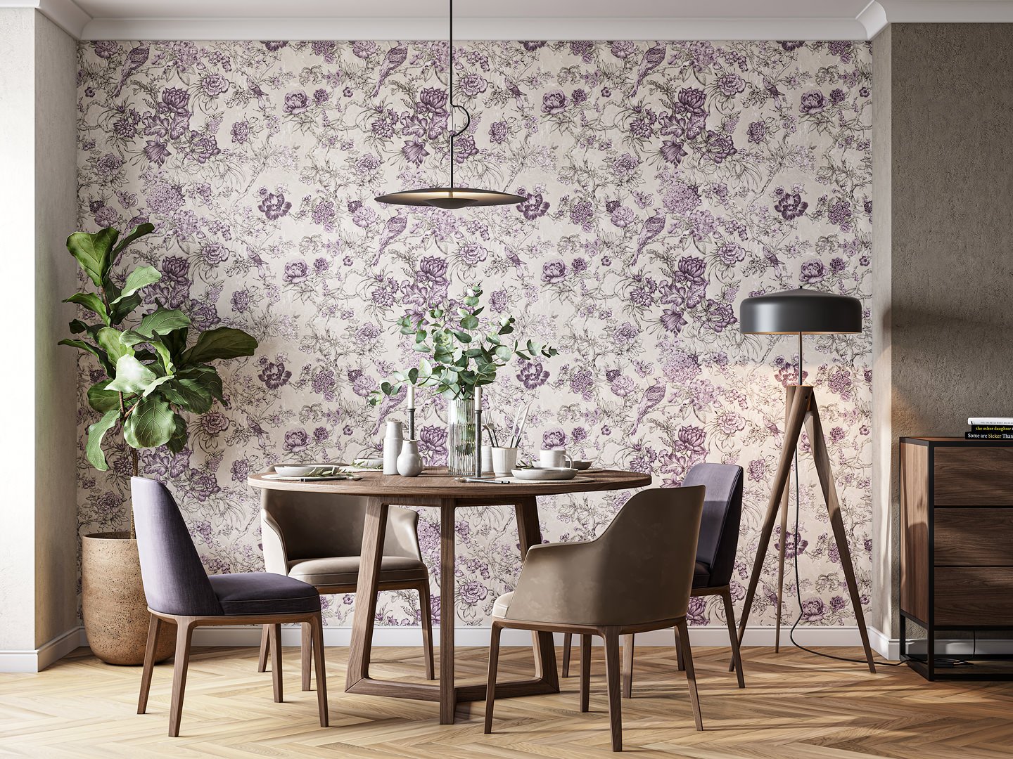 Обои виниловые Азулежу мотив, бежево-фиолетовый Обои виниловые Азулежу мотив, бежево-фиолетовый