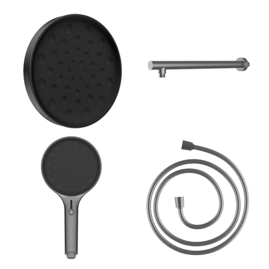 Комплект Inspire VSHH-3I2AHGM, верхний душ с держателем, ручной душ с шлангом, вороненая сталь Комплект Inspire VSHH-3I2AHGM, верхний душ с держателем, ручной душ с шлангом, вороненая сталь