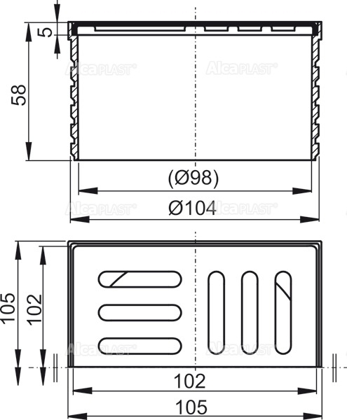 Горло сливного трапа, решетка 105x105 мм нержавеющая сталь Горло сливного трапа, решетка 105x105 мм нержавеющая сталь