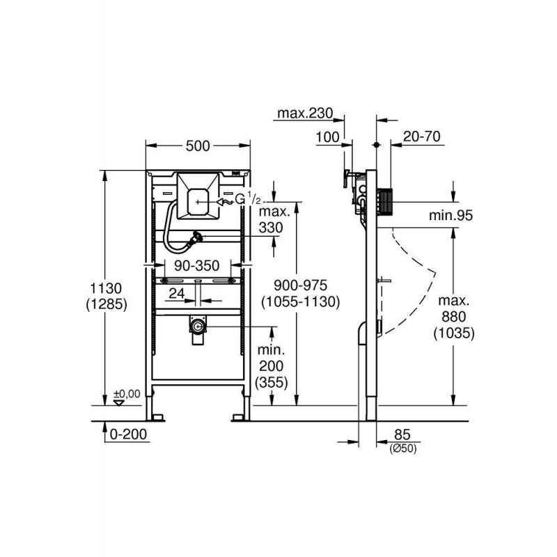 Система инсталляции для писсуара GROHE Rapid SL для ИК-панели или механического смыва (1,13 м - 1,3 м) с принадлежностями для монтажа перед стеной (38803001) Система инсталляции для писсуара GROHE Rapid SL для ИК-панели или механического смыва (1,13 м - 1,3 м) с принадлежностями для монтажа перед стеной (38803001)