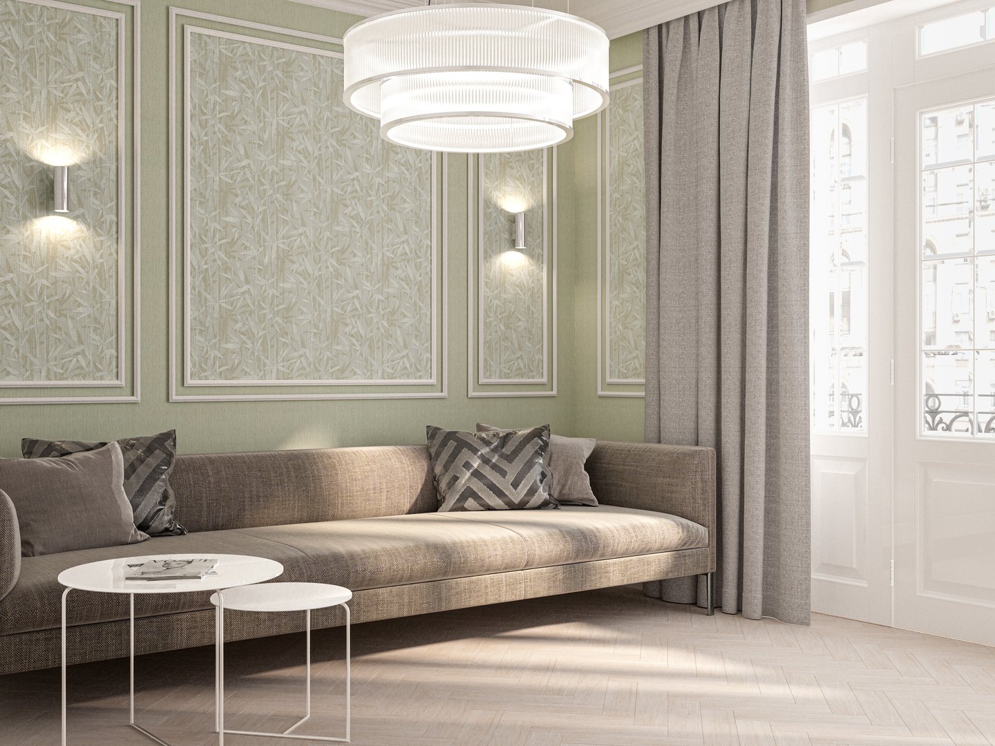 Обои виниловые Бамбук мотив, серый, зеленый Обои виниловые Бамбук мотив, серый, зеленый