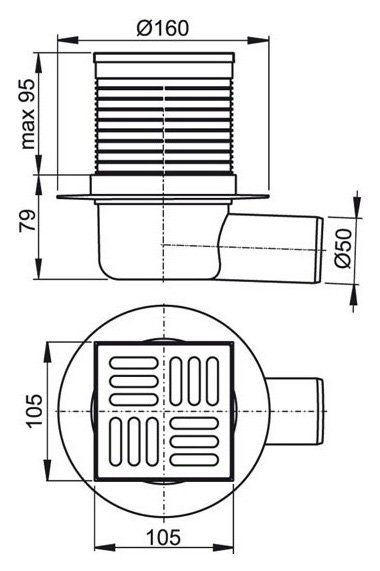 Сливной трап 105×105/50 мм боковой сток, решетка из нержавеющей стали, гидрозатвор мокрый Сливной трап 105×105/50 мм боковой сток, решетка из нержавеющей стали, гидрозатвор мокрый