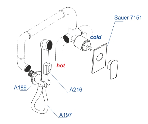 A71097 Встраиваемый комплект для биде со шлангом 150 см A71097 Встраиваемый комплект для биде со шлангом 150 см