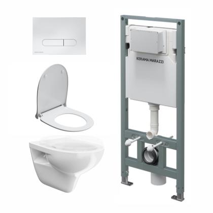 Комплект инсталляции с подвесным унитазом, кнопкой смыва и сиденьем