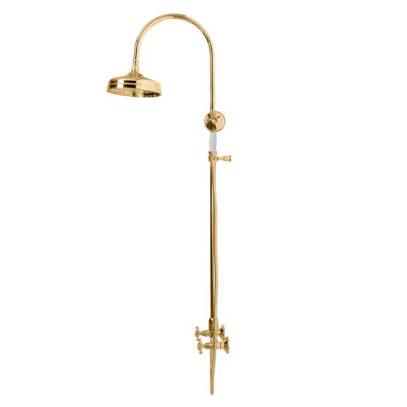 GOLF-CD-01-Bi Душевая колонна со смесителем, верхним и ручным душем, цвет хром, ручка ручного душа белыя GOLF-CD-01-Bi Душевая колонна со смесителем, верхним и ручным душем, цвет хром, ручка ручного душа белыя