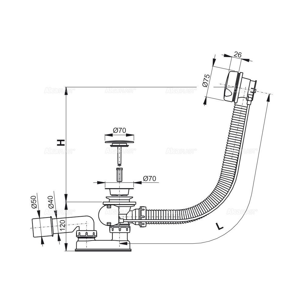 Сифон для ванны автомат комплект, белый Сифон для ванны автомат комплект, белый