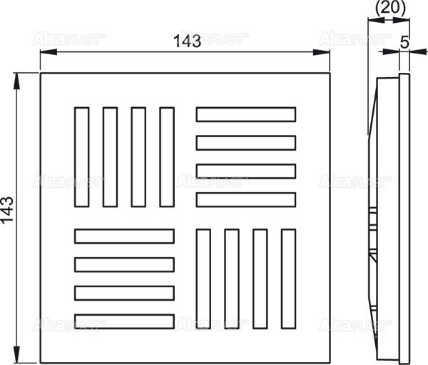 Решетка 143×143 мм, серый Решетка 143×143 мм, серый