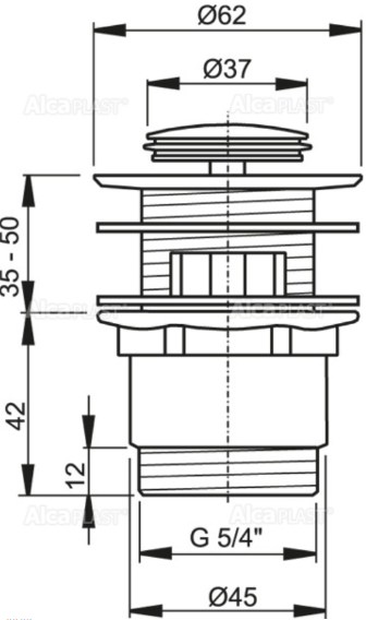 Донный клапан сифона для умывальника CLICK/CLACK 5/4", цельнометаллический с переливом и малой заглушкой Донный клапан сифона для умывальника CLICK/CLACK 5/4", цельнометаллический с переливом и малой заглушкой
