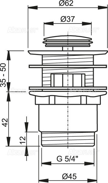Донный клапан сифона для умывальника CLICK/CLACK 5/4", цельнометаллический с переливом и малой заглушкой Донный клапан сифона для умывальника CLICK/CLACK 5/4", цельнометаллический с переливом и малой заглушкой