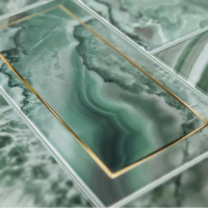 Декор Сеттиньяно зелёный глянцевый 9,9x20x0,92 Декор Сеттиньяно зелёный глянцевый 9,9x20x0,92