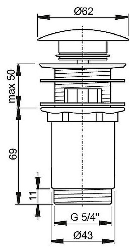 Донный клапан сифона для умывальника CLICK/CLACK 5/4", цельнометаллический, большая заглушка Донный клапан сифона для умывальника CLICK/CLACK 5/4", цельнометаллический, большая заглушка