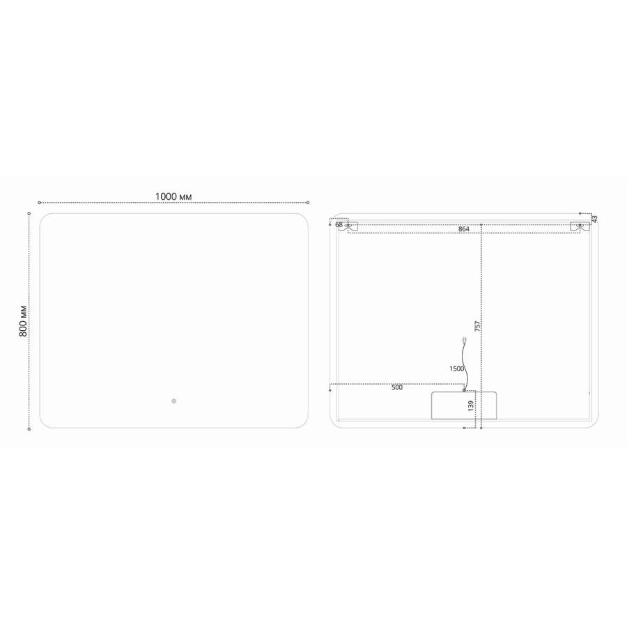 Зеркало LED VLM-3BE100 1000х800 c сенсорным выключателем и диммером Зеркало LED VLM-3BE100 1000х800 c сенсорным выключателем и диммером