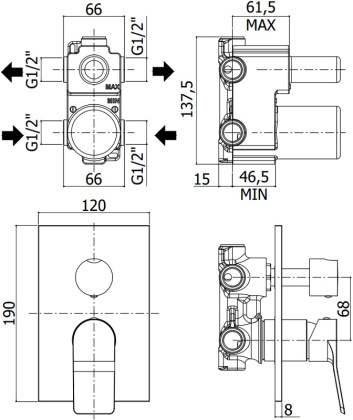Смеситель для душа Paffoni Tilt TI018CR/M (с внутренней частью) Смеситель для душа Paffoni Tilt TI018CR/M (с внутренней частью)