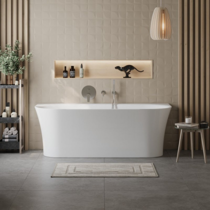 BB711-1700-750 Пристенная, полукруглая акриловая ванна в комплекте со сливом-переливом Цвет Белый 