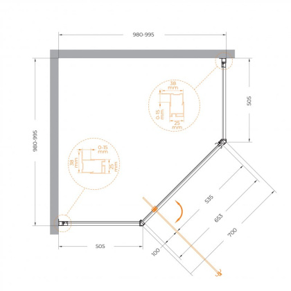 ECO-O-P-1-90-C-Cr Душевой уголок