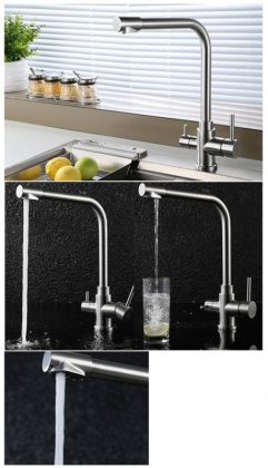 Смеситель для кухни с краном для питьевой воды, нержавеющая сталь, исполнение сатин BB-LAM15-IN