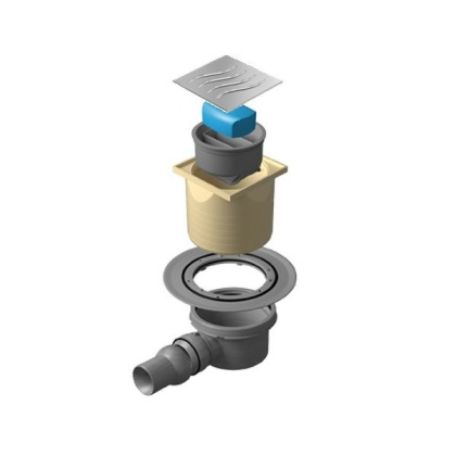 13000015 Точечный трап 100х100 мм Confluo Standard Dry 1,с сухим затвором, металл с перфорацией Tide (Волна), без рамки, Хром 