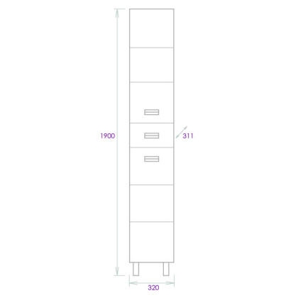 Пенал Onika Балтика 32 Black напольный, белый, универсальный Пенал Onika Балтика 32 Black напольный, белый, универсальный
