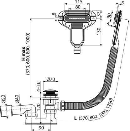 Сифон для ванны CLICK/CLACK с плоским переливом, хром Сифон для ванны CLICK/CLACK с плоским переливом, хром