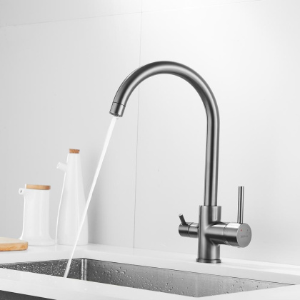 Смеситель для кухни латунь, оружейная сталь S128T