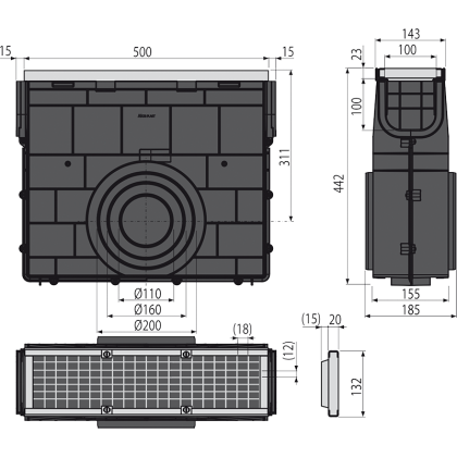 Пескоуловитель для дренажного канала AVZ103 с металлической рамой и оцинкованной решеткой C250