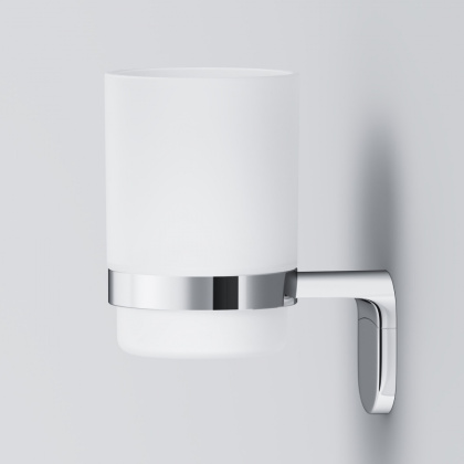 Стеклянный стакан X-Joy с настенным держателем, 11,4х6,8х9,7 см, белый, A8434300