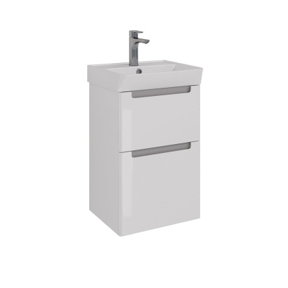 Тумба Lemark BUNO 45см под 1 раковину, подвесная/напольная, 2 ящика, цвет корпуса, фасада: Белый глянец
