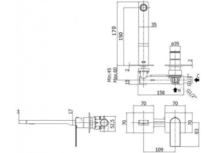 Смеситель для раковины Paffoni Tango TA104CR70 (с внутренней частью)