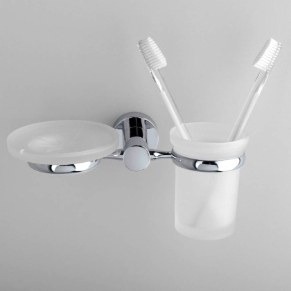 Держатель стакана и мыльницы Donau, 20,5х9,5х11,5 см, хром и белый, K-9426