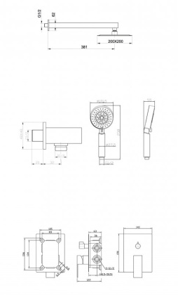 ANCONA Душевой комплек (Встр.смесит.для душа с переключ. на два выхода, верхн.душ 25см, ручной душ со шлангом, штуцером и держ.) хром, ANCONA-DSET-CRM
