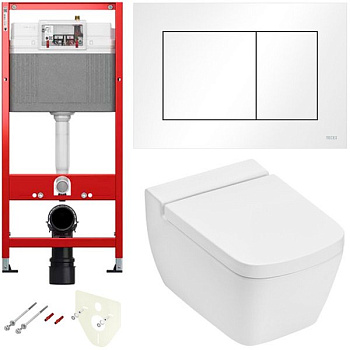 Комплект установки подвесного унитаза: модуль, панель TECEnow белая, унитаз TECEone
