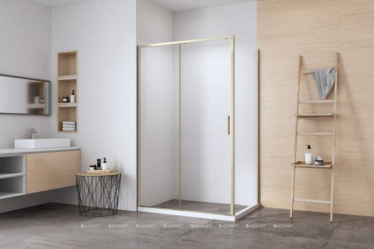 Боковая стенка Aquanet Pleasure Evo 80 AE65-F80-GBT профиль золото-никель браш, прозрачное стекло