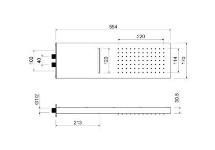 Настенный верхний душ 2 jet 550*170*30 мм AQUATEK AQ2085CR 
