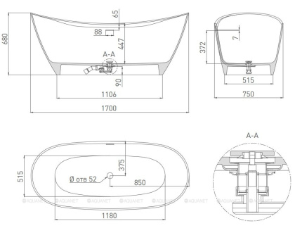 Ванна из искусственного камня Noemi 170,101722M
