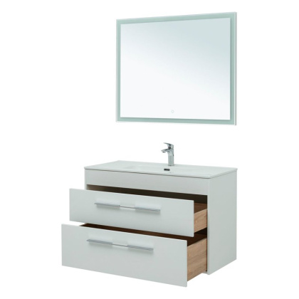 Мебель для ванной Aquanet Августа 100 белый (ручка хром, раковина Flat)