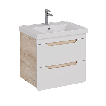 Тумба Lemark OLIVIA 65см под 1 раковину, подвесная, 2 ящика, цвет корпуса: Дуб кантри, цвет фасада: Белый глянец