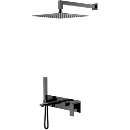 Смеситель встроенный + верхний+ ручной душ Qubic Shinny Gun Metal