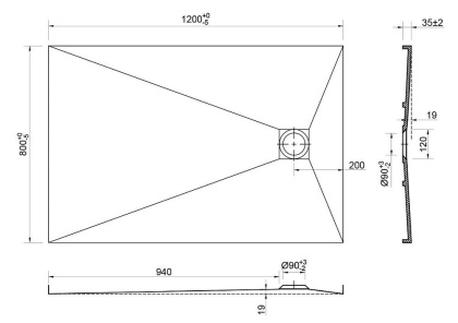 Поддон для душа из искусственного камня VST-2SR8012B, 1200*800*35, черный матовый
