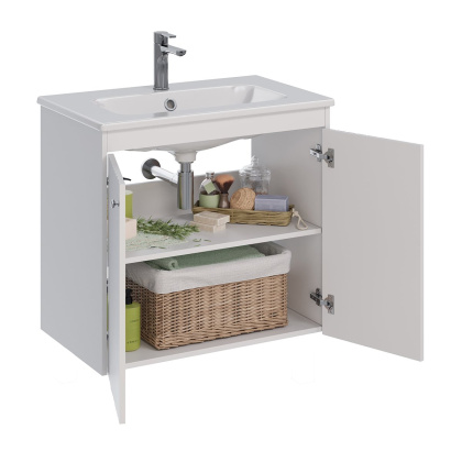 Тумба Lemark ROMANCE 80см под 1 раковину, подвесная/напольная, 2-х дверная, цвет корпуса, фасада: Белый глянец