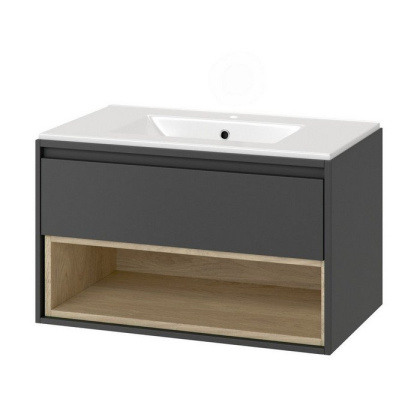 Тумба под раковину EXCELLENT Tuto 80 см (серый/дуб), 1 ящик Тумба под раковину EXCELLENT Tuto 80 см (серый/дуб), 1 ящик