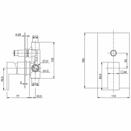 Встраиваемый однорычажный смеситель для душа с переключателем Cezares UNIKA-VDIM-01