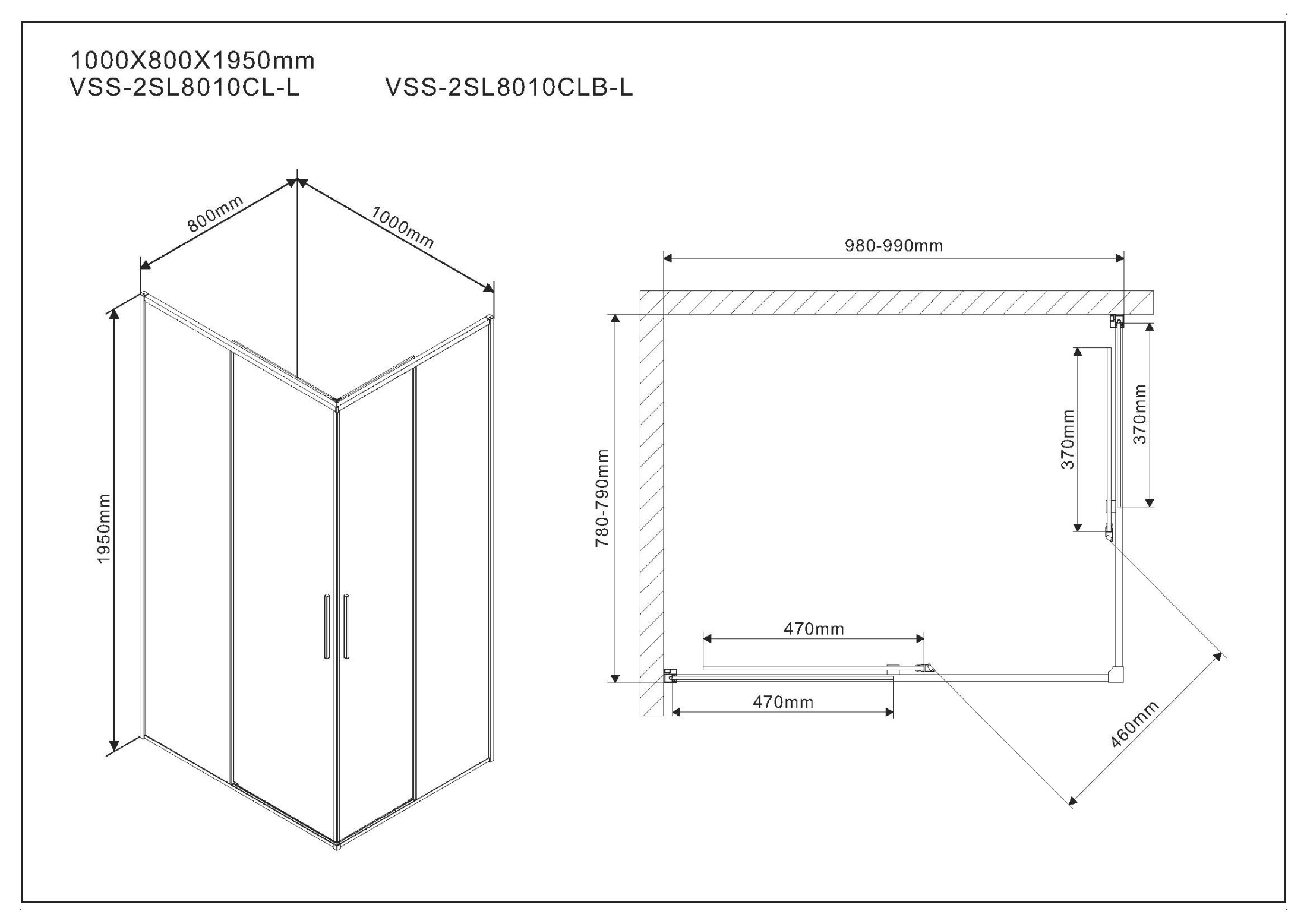 Душевой уголок Slim VSS-2SL8010CLB-L, 1000*800, матовый черный, стекло прозрачное, левый Душевой уголок Slim VSS-2SL8010CLB-L, 1000*800, матовый черный, стекло прозрачное, левый