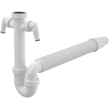 Сифон трубчатый с накидной гайкой 6/4" с двумя штуцерами и гофрой Сифон трубчатый с накидной гайкой 6/4" с двумя штуцерами и гофрой