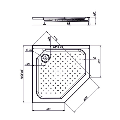 Поддон для душа акриловый VST-3AP-1010, 1000*1000*150