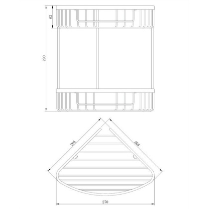 Полка-корзинка для душа угловая двойная 20,5х20,5 см OMNIRES UN3509CR (хром)