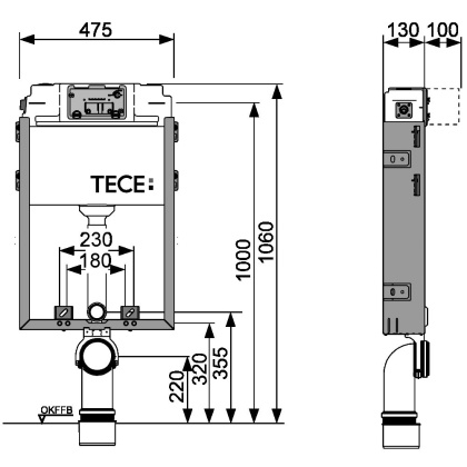 Застенный модуль TECEbox со смывным бачком Uni, высота 1 060 мм
