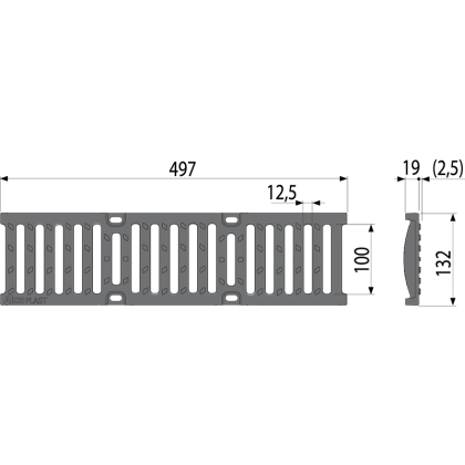 Pешетка для дренажного канала AVZ103 чугунная C250