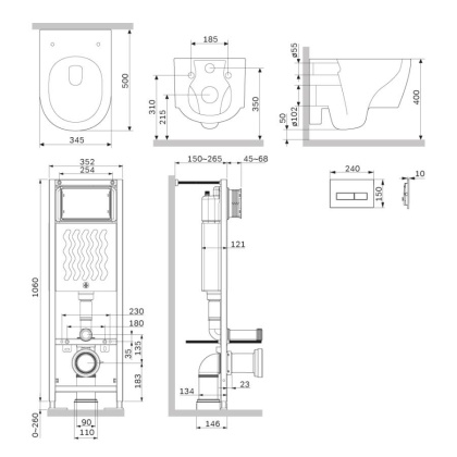 IS110301.DX77C1700 Инсталляция ErgoFit с клавишей M глянец. белый с подвесным унитазом Jupiter без ободка с сид
