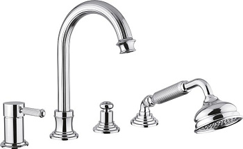 OLIMP-BVDM-03/24-L Смеситель на борт ванны с выдвижным душем и переключателем, золото